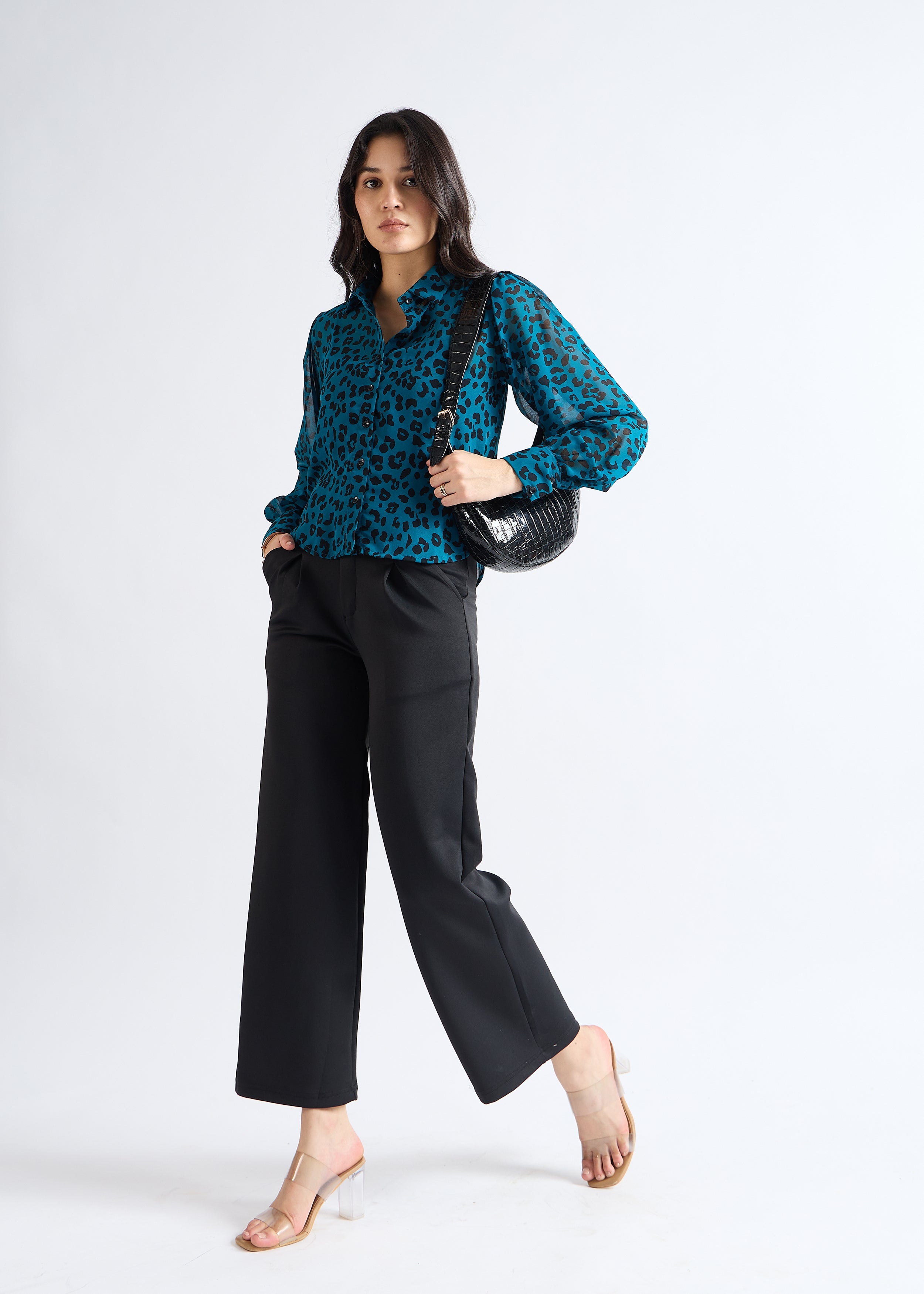 All Yours Dark Aquamarine Animal Print Sheer Shirt Side_2