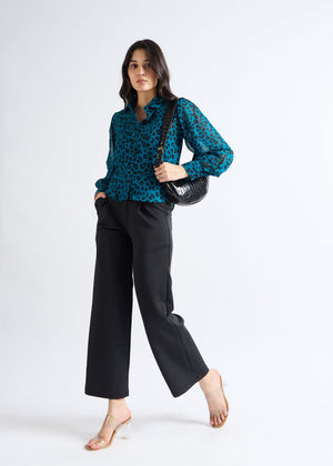 All Yours Dark Aquamarine Animal Print Sheer Shirt Side_2