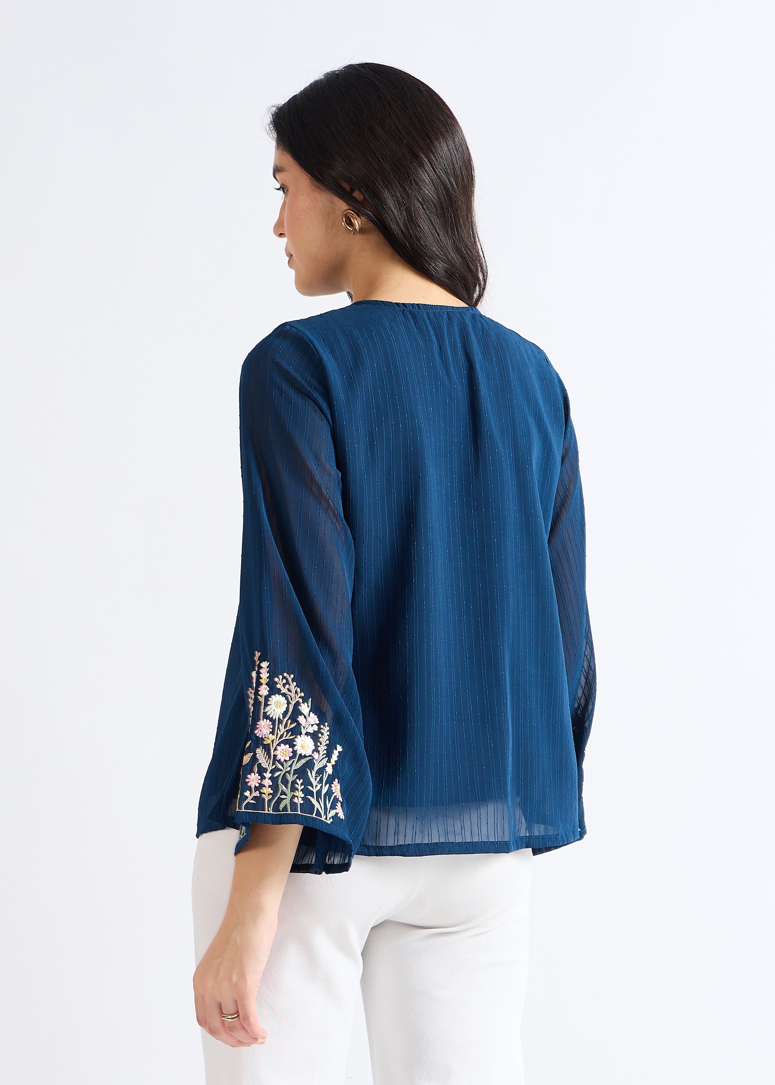 All Yours Dusty Blue Embroidered Georgette Blouse Back