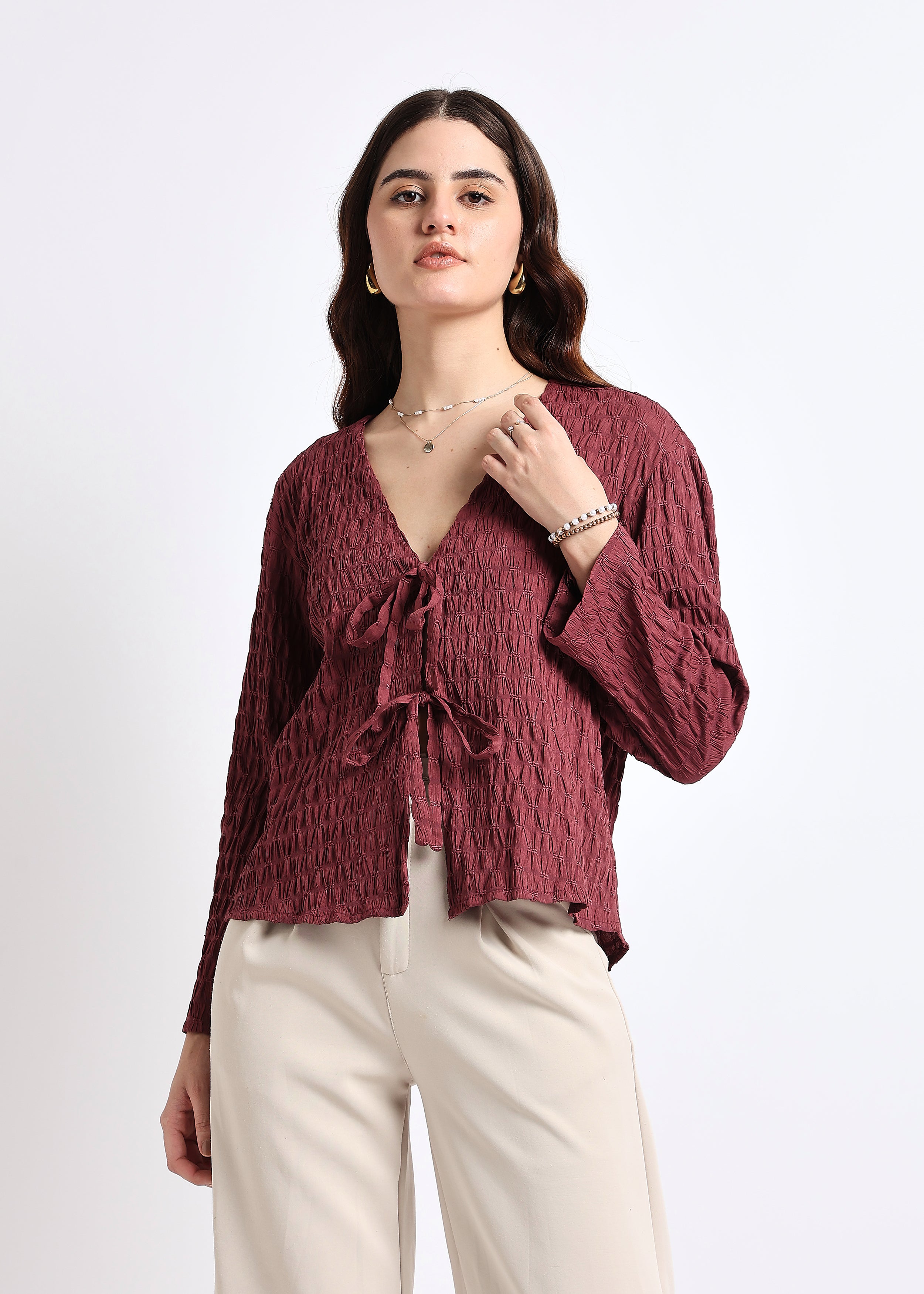 All Yours Dusty Lavender Self Design Tie-Up Top Front_1