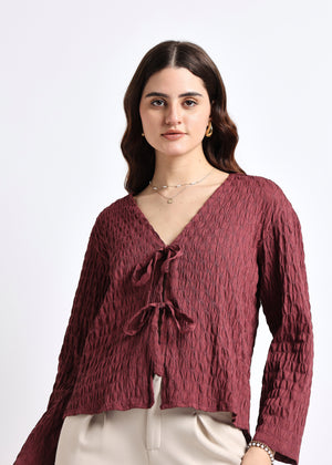 All Yours Dusty Lavender Self Design Tie-Up Top Zoom