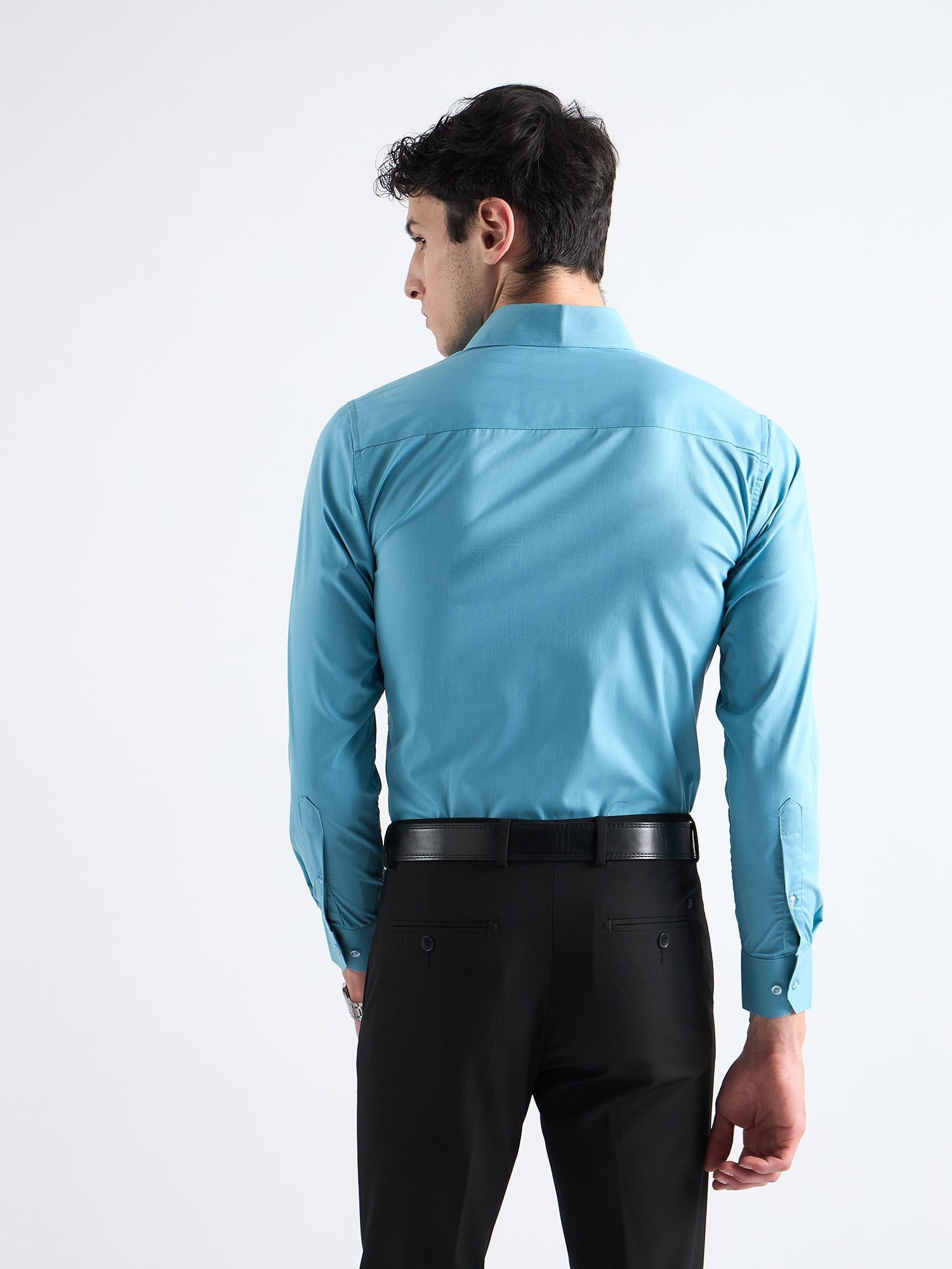 All Yours Fountain Blue Plain Stretch Cotton Shirt Back