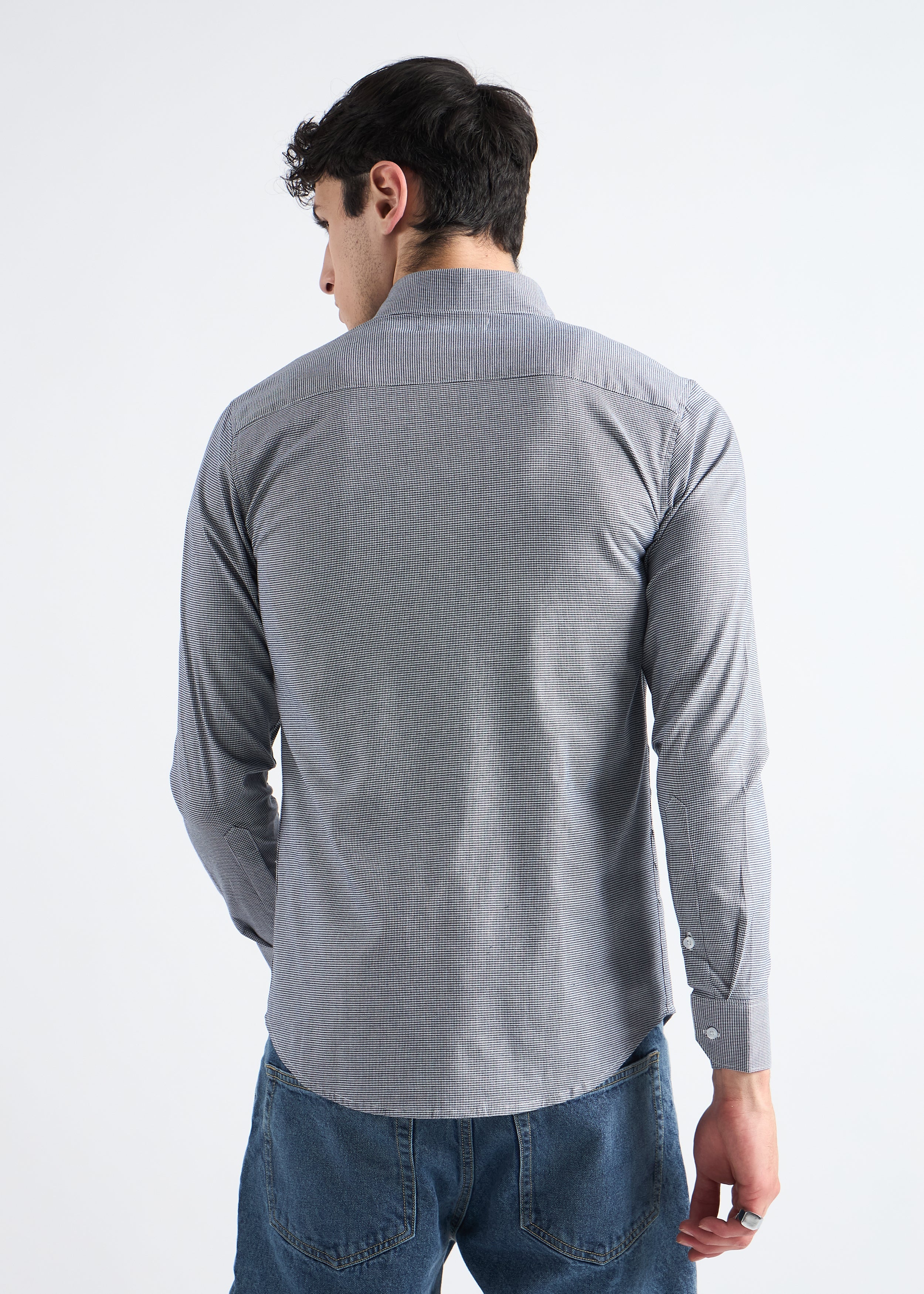 All Yours Granite Grey Houndstooth Checked Cotton Shirt Back