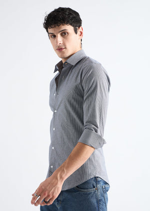 All Yours Granite Grey Houndstooth Checked Cotton Shirt Side