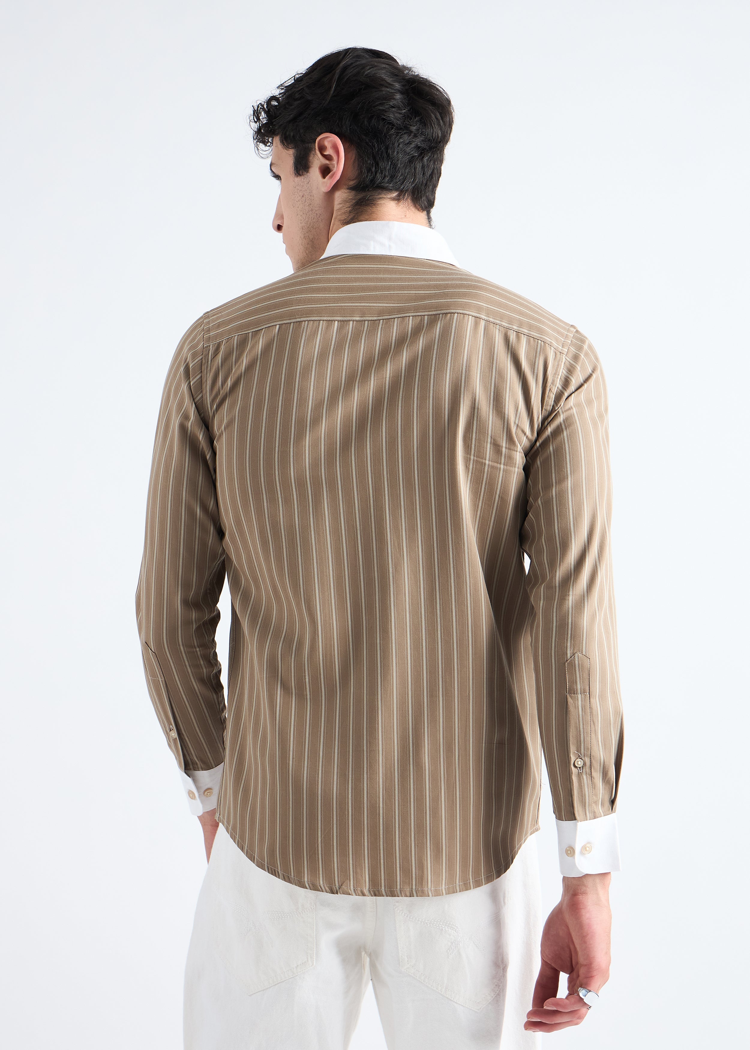 All Yours Grey Olive Classic Oxford Striped Shirt Back