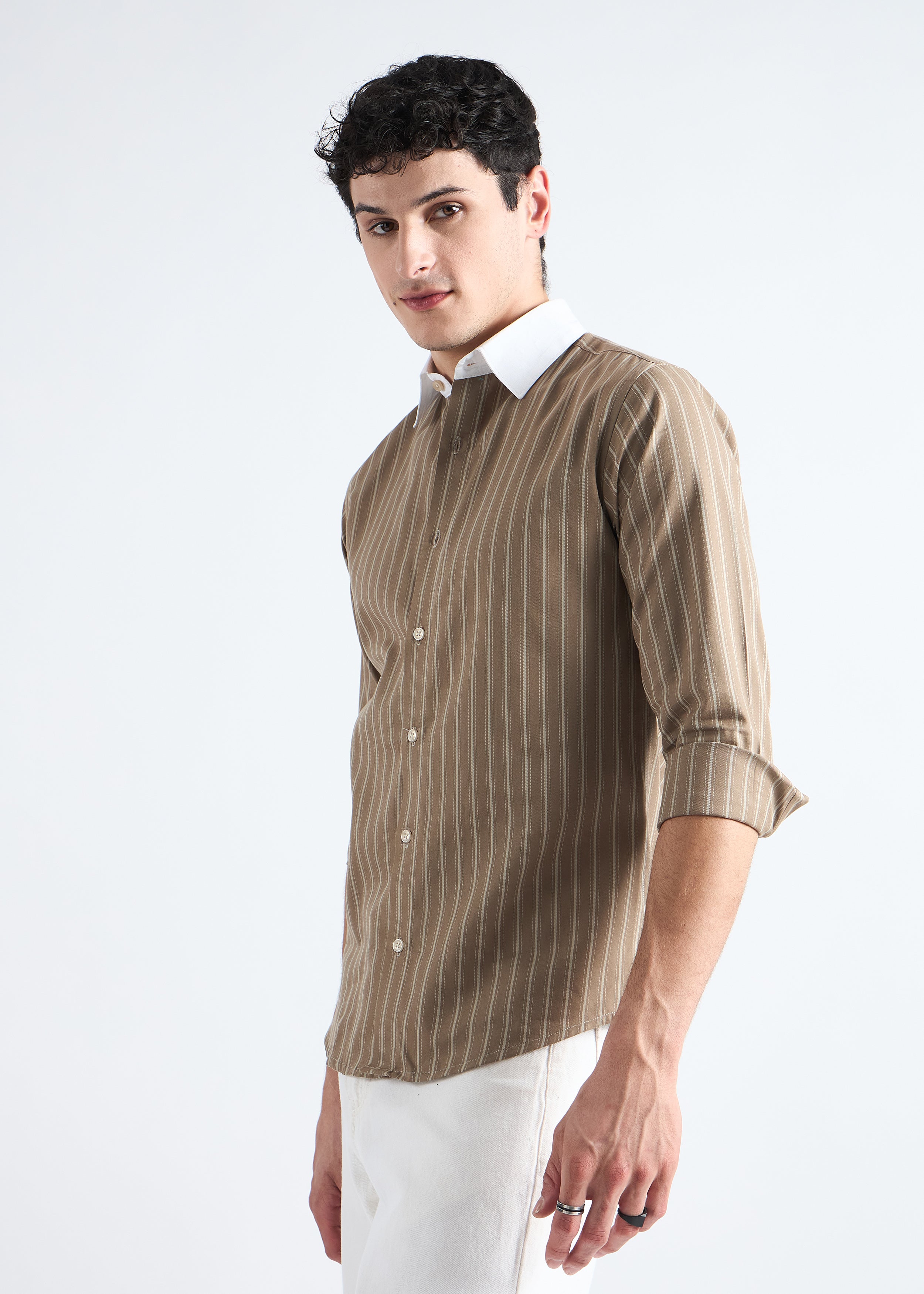 All Yours Grey Olive Classic Oxford Striped Shirt Side