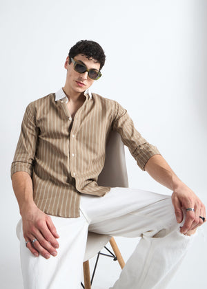 All Yours Grey Olive Classic Oxford Striped Shirt Sitting
