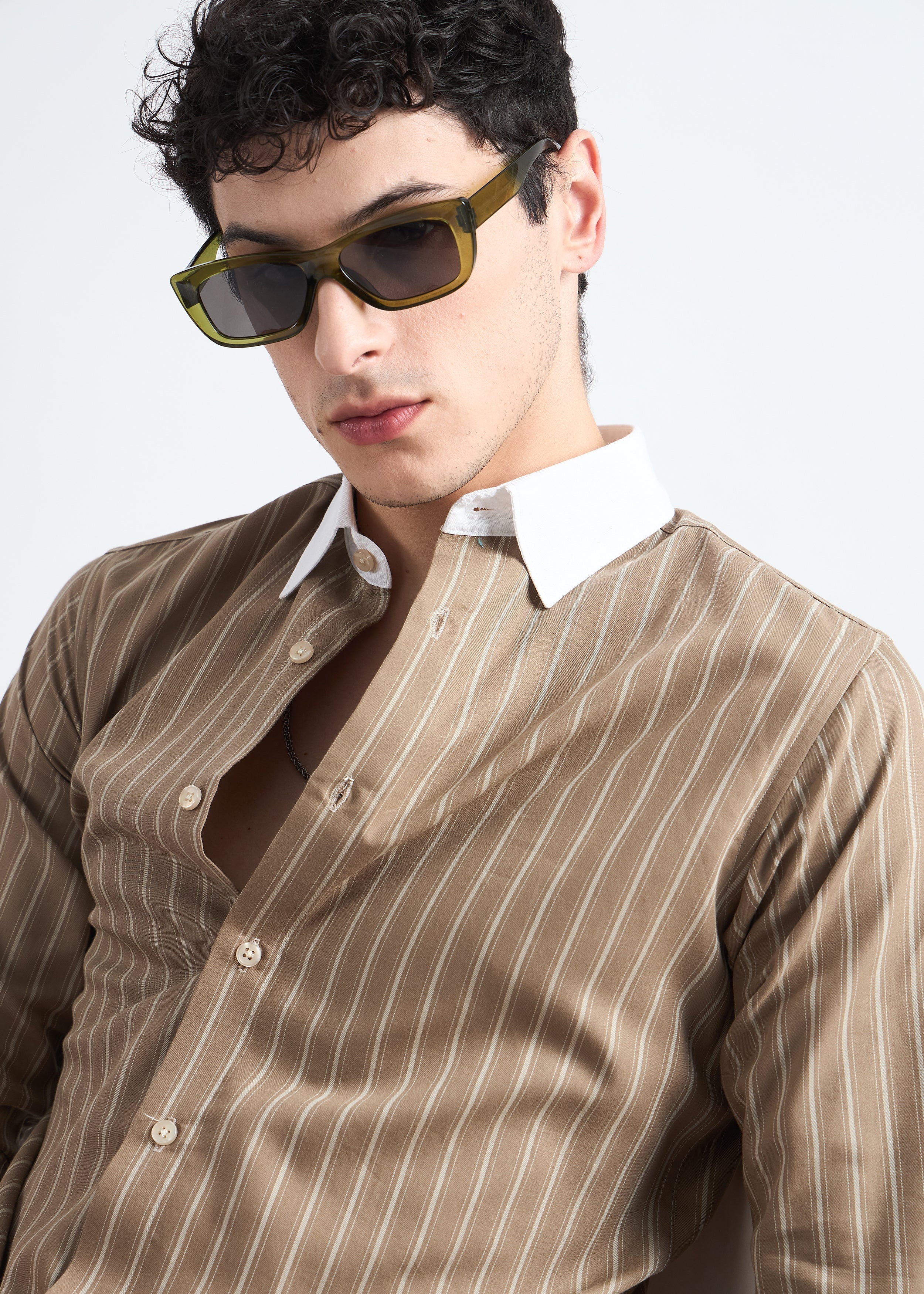 All Yours Grey Olive Classic Oxford Striped Shirt Zoom