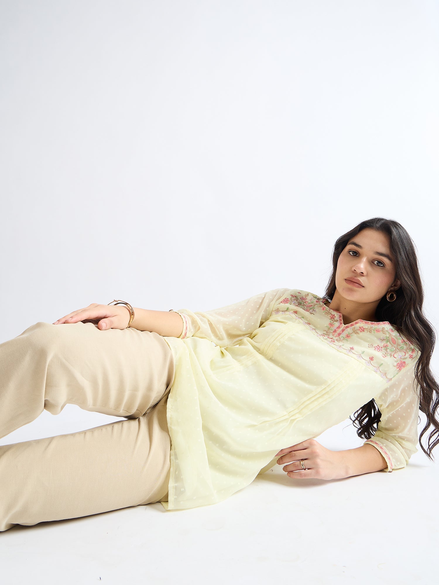 All Yours Hampton Embroidered Floral Blouson Top Sitting_1