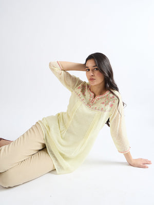 All Yours Hampton Embroidered Floral Blouson Top Sitting_2