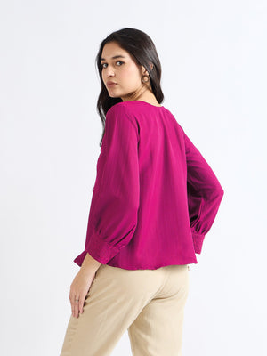All Yours Hot Pink Floral Embroidered Blouse Back