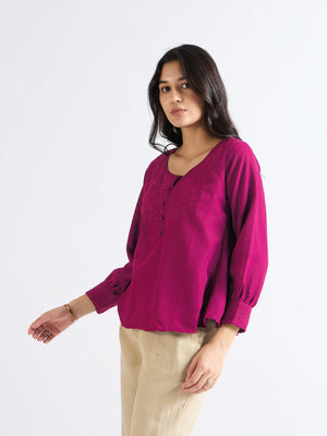 All Yours Hot Pink Floral Embroidered Blouse Side