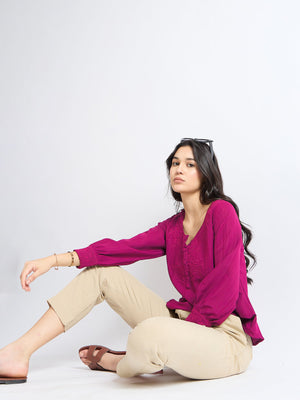 All Yours Hot Pink Floral Embroidered Blouse Sitting