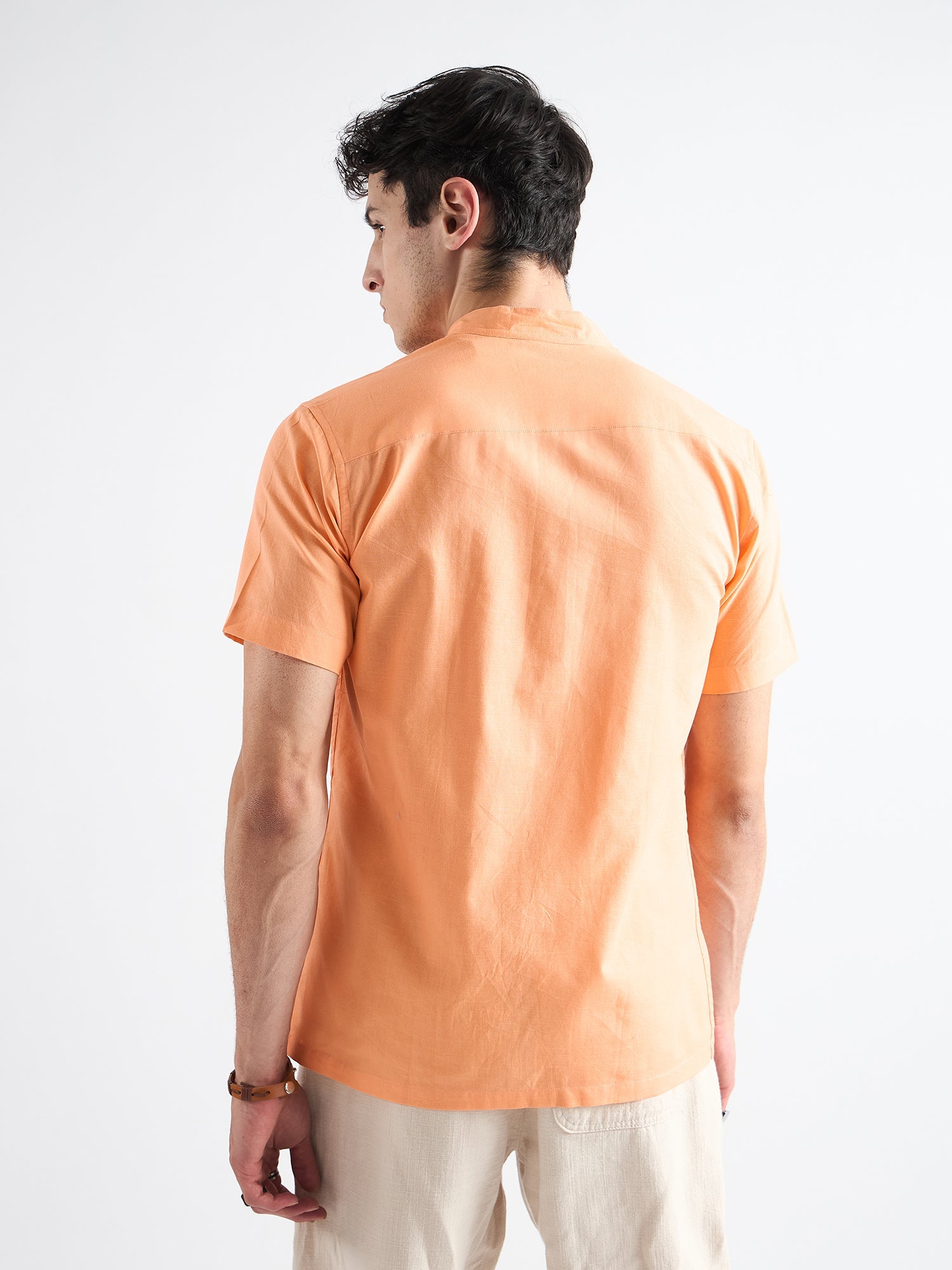 All Yours Indian Orange  Mandarin Collar Linen Shirt Back