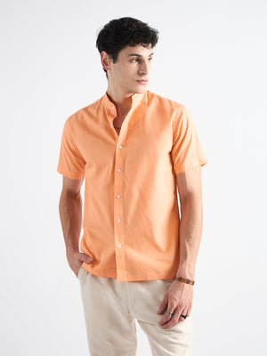 All Yours Indian Orange  Mandarin Collar Linen Shirt Front_1