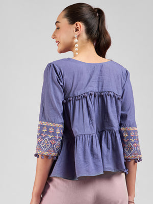 All Yours Lavender Embroidered Peplum Top Back