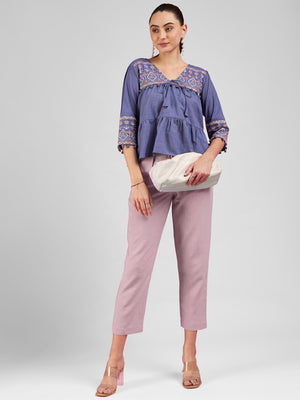 All Yours Lavender Embroidered Peplum Top Front_2