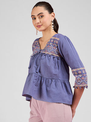 All Yours Lavender Embroidered Peplum Top Side