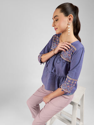 All Yours Lavender Embroidered Peplum Top Sitting