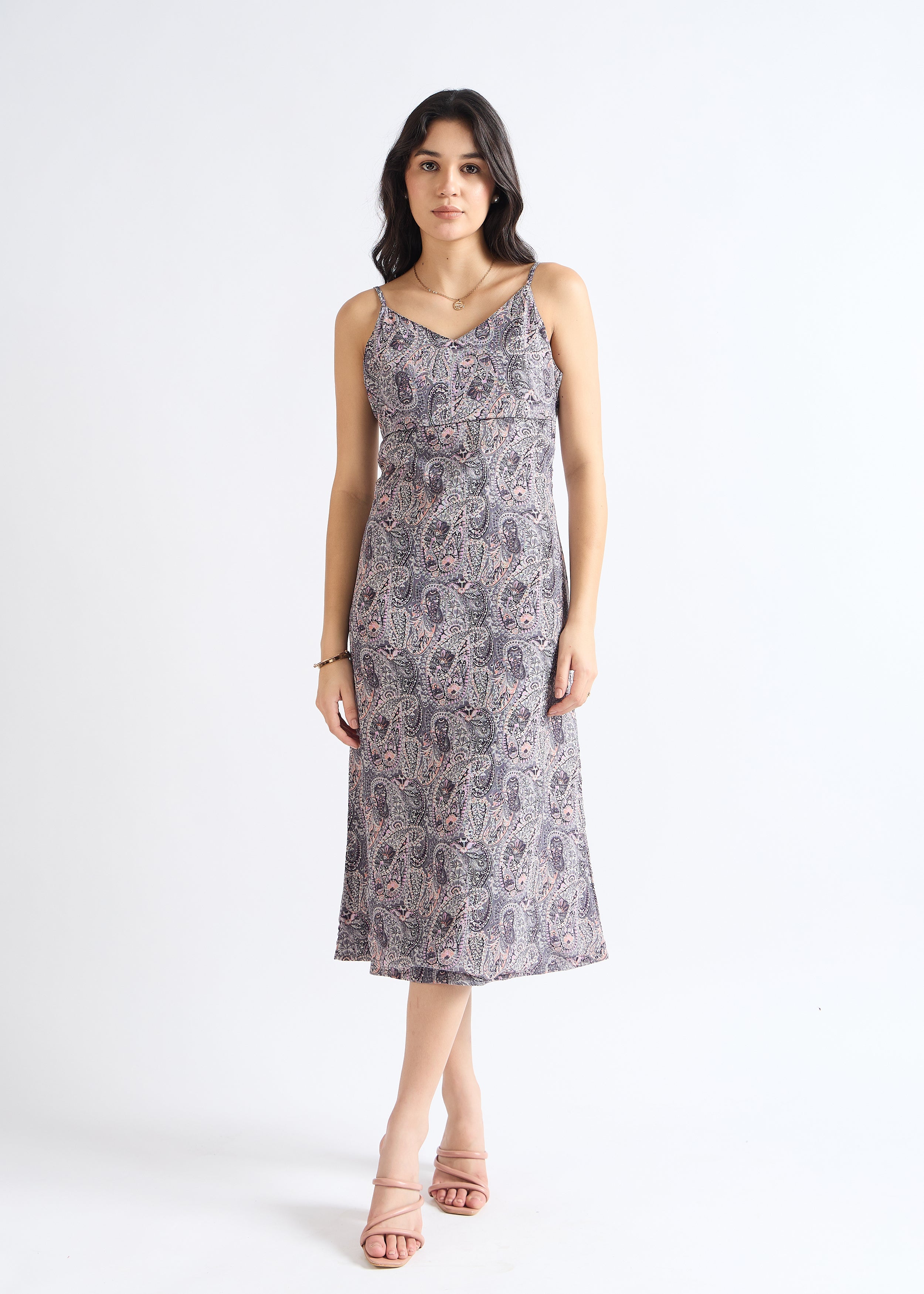 All Yours Lead Grey Chic Paisley Print A-Line Dress Front_1