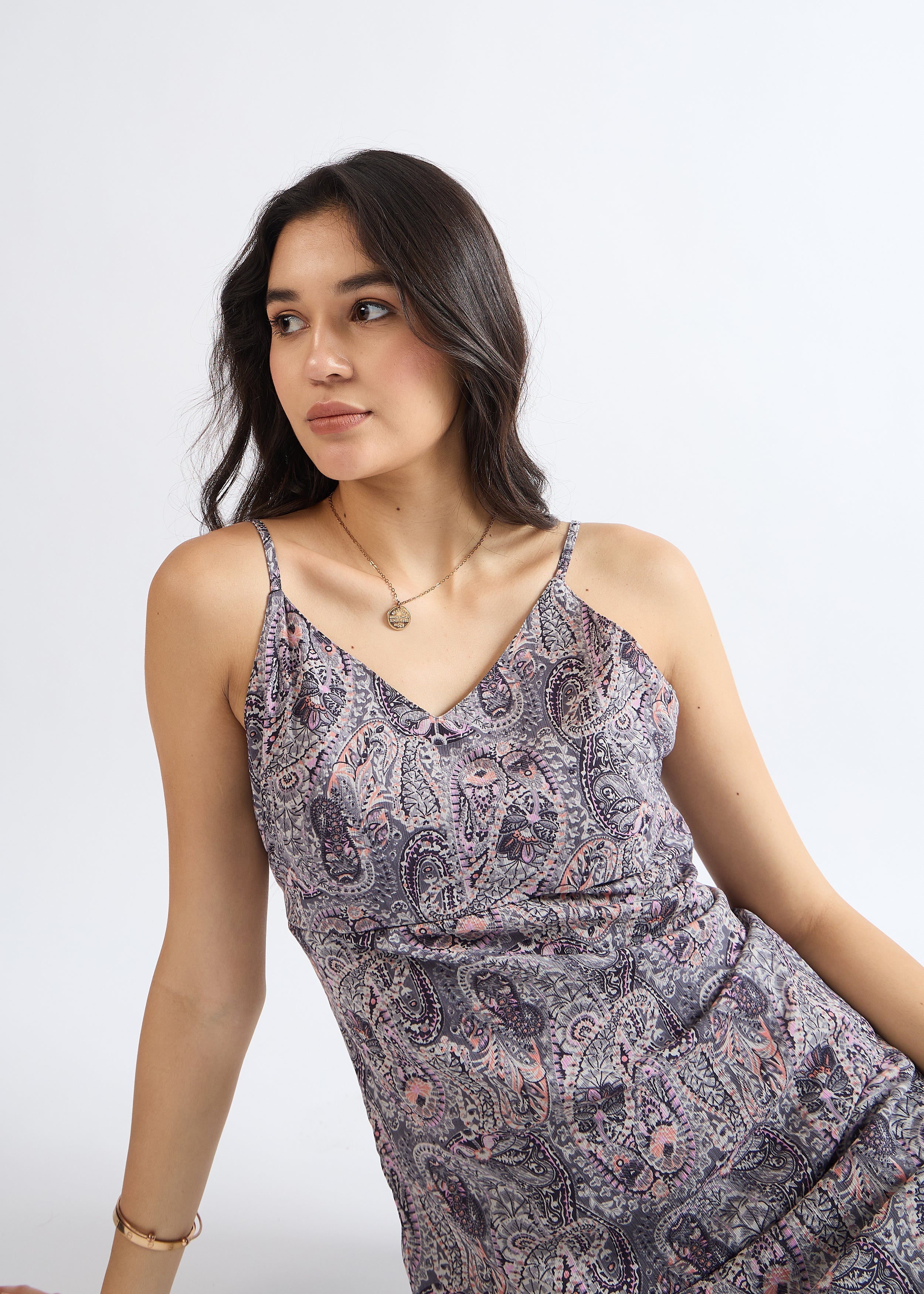 All Yours Lead Grey Chic Paisley Print A-Line Dress Zoom