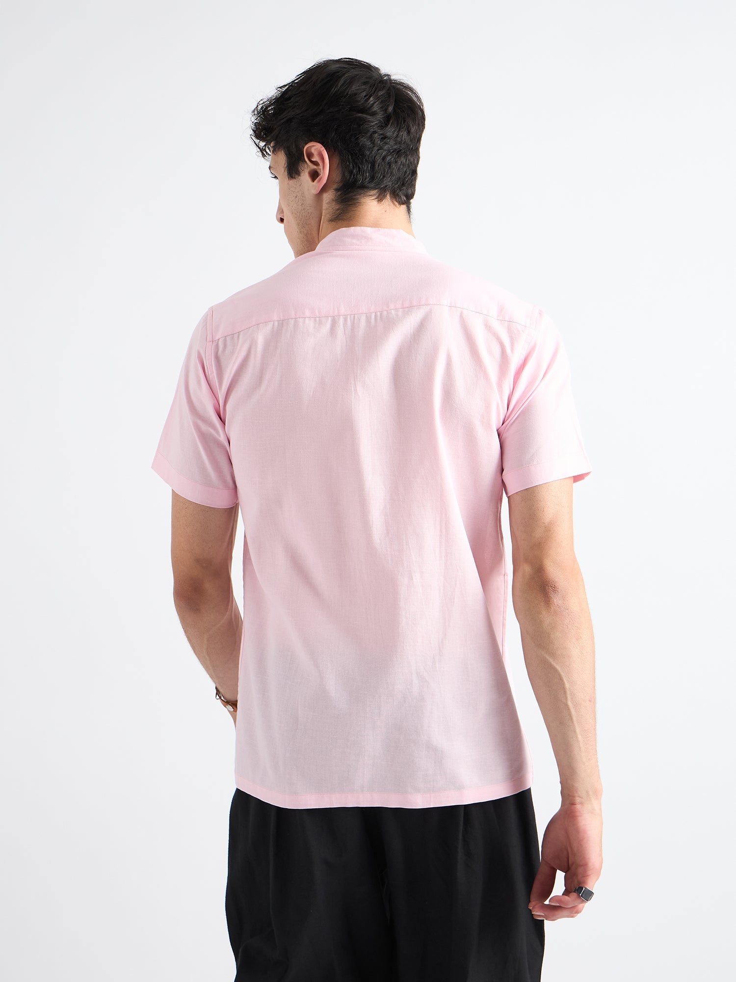 All Yours Light Pink  Mandarin Collar Linen Back