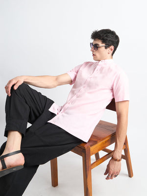 All Yours Light Pink  Mandarin Collar Linen Sitting