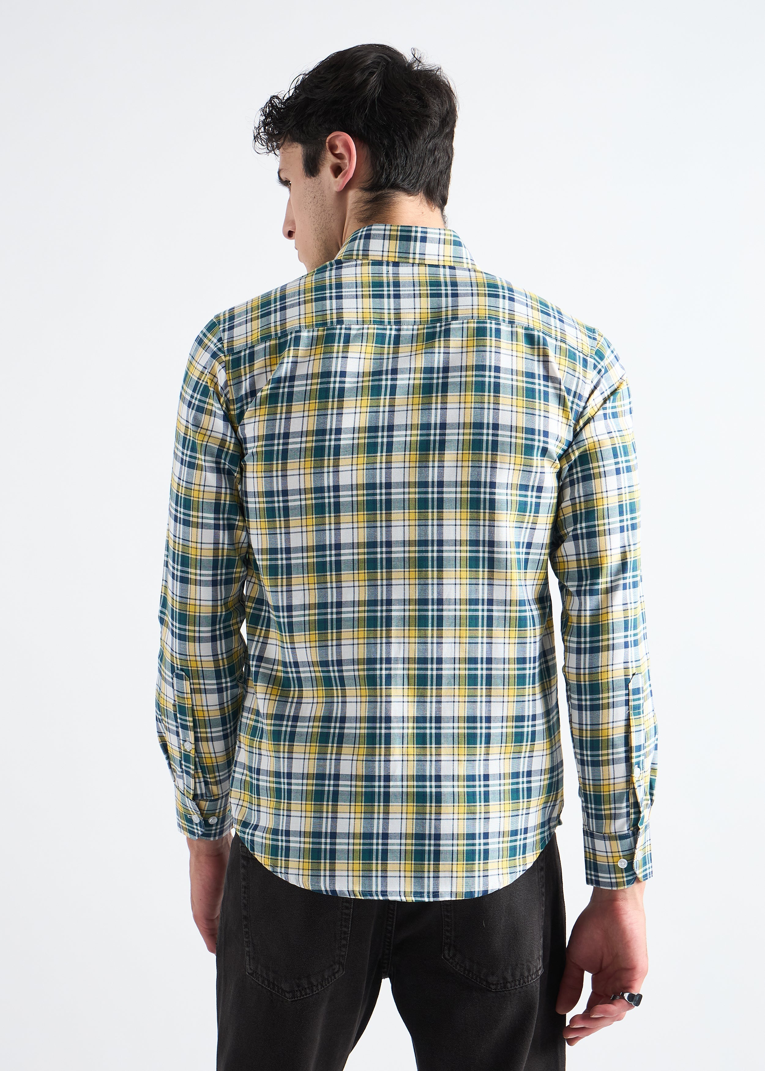 All Yours Light Yellow Premium Cotton Check Shirt Back