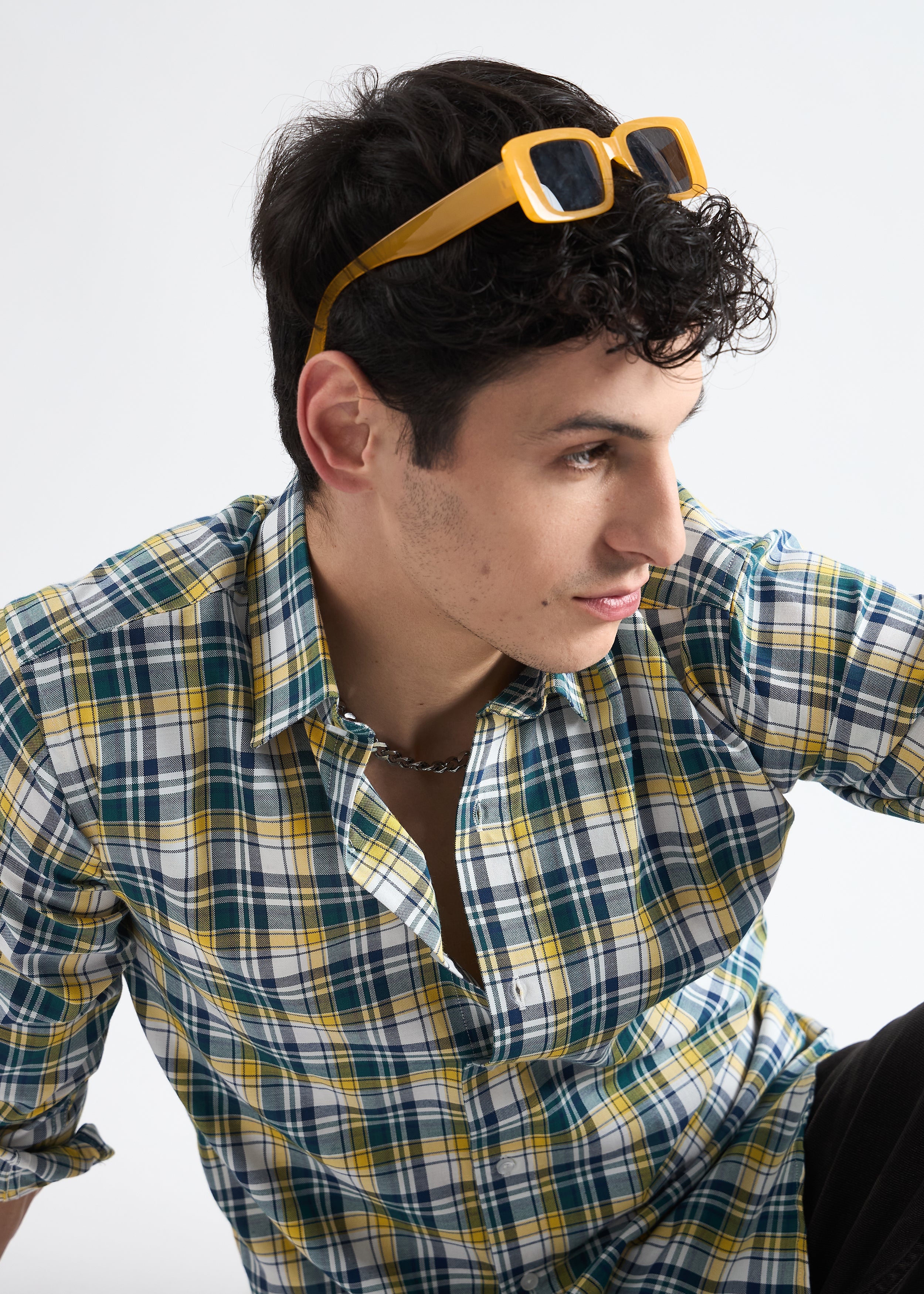 All Yours Light Yellow Premium Cotton Check Shirt Zoom