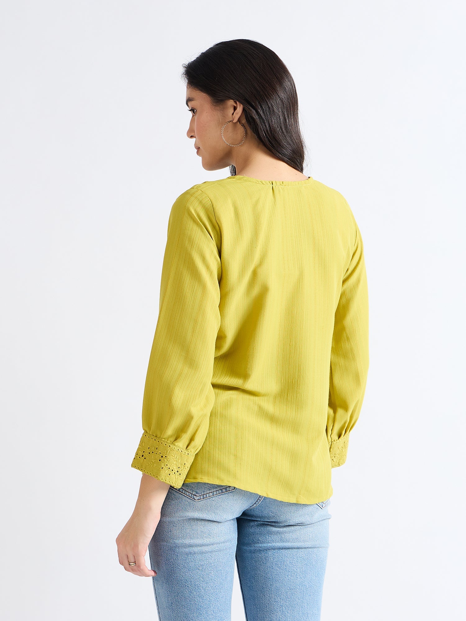 All Yours Lime Floral Embroidered Blouse Back