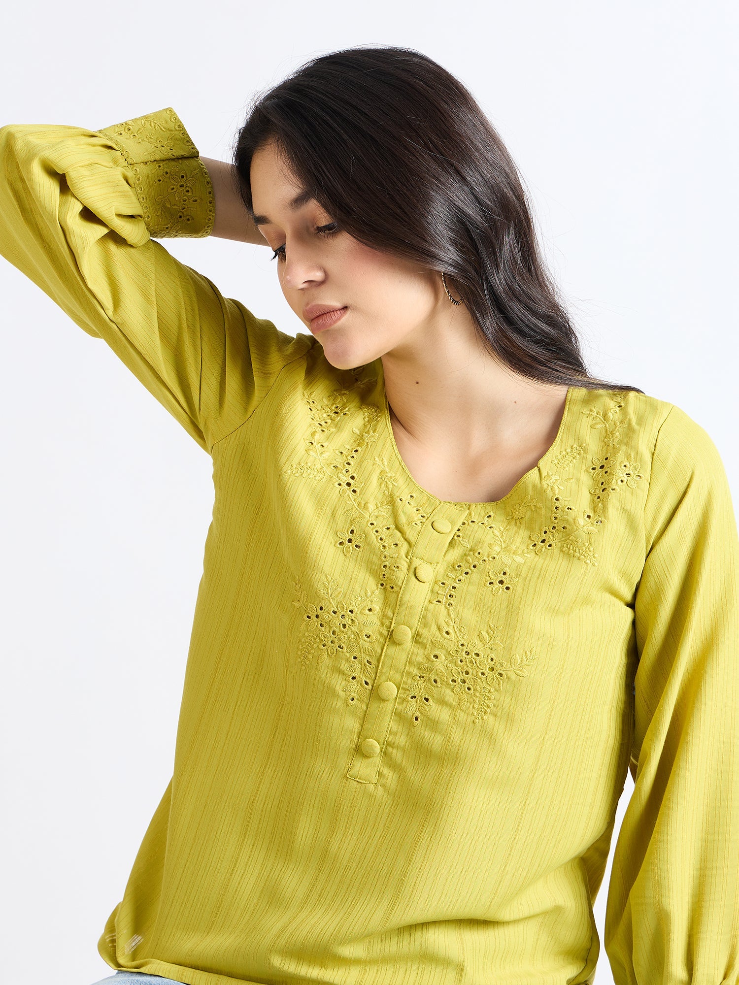 All Yours Lime Floral Embroidered Blouse Zoom