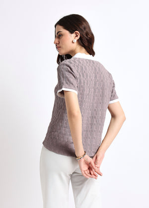All Yours Mauve Self Design Polo Collar T-shirt Back