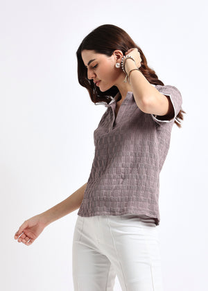 All Yours Mauve Self Design Polo Collar T-shirt Side