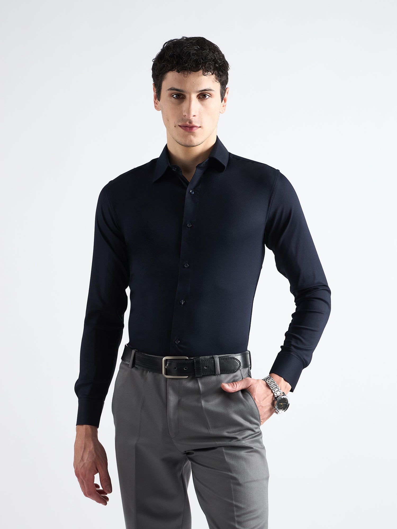 All Yours Midnight Blue  Twill Stretch Cotton Shirt Front_1