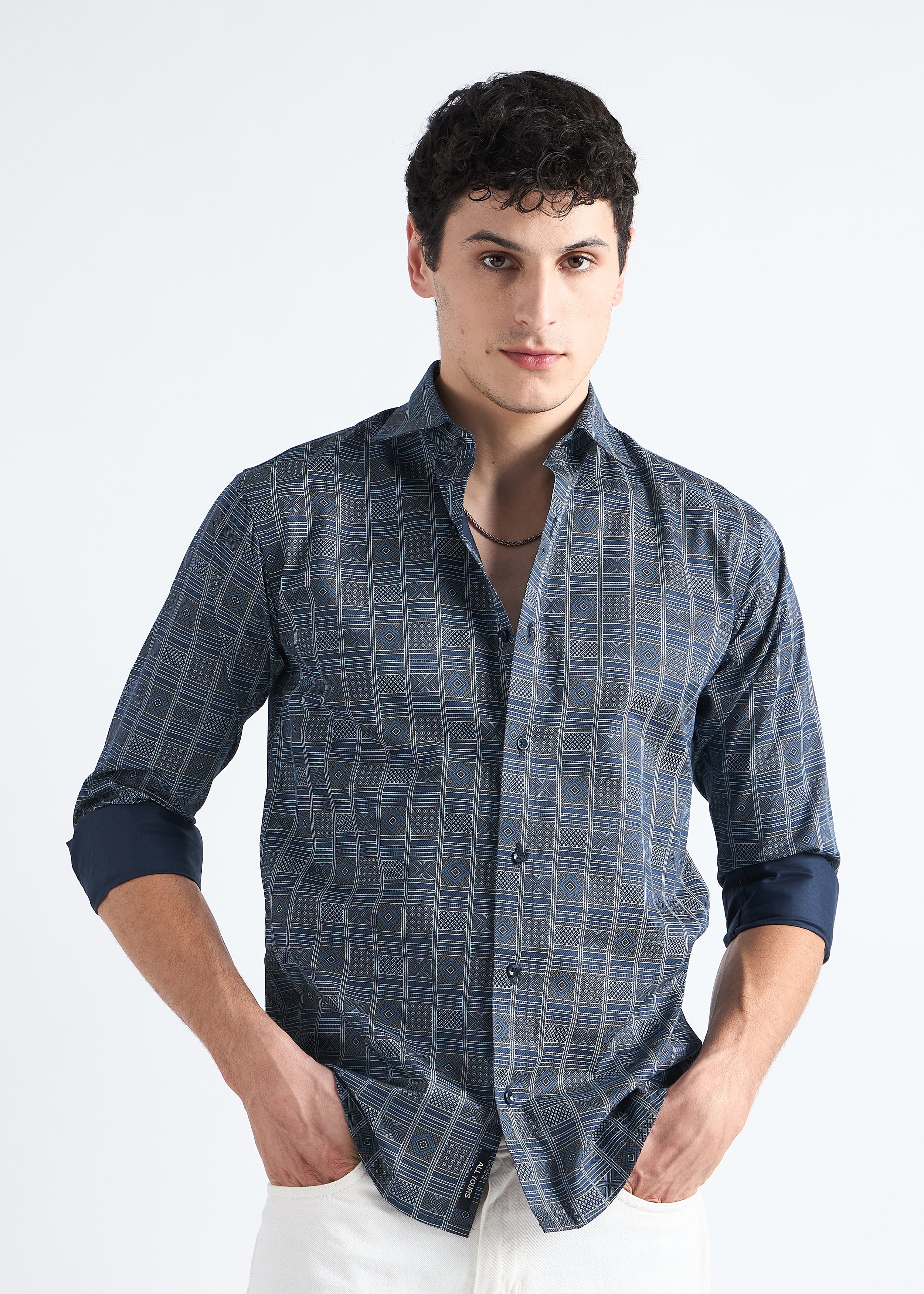All Yours Navy  Premium Printed Cotton Shirt Front_1