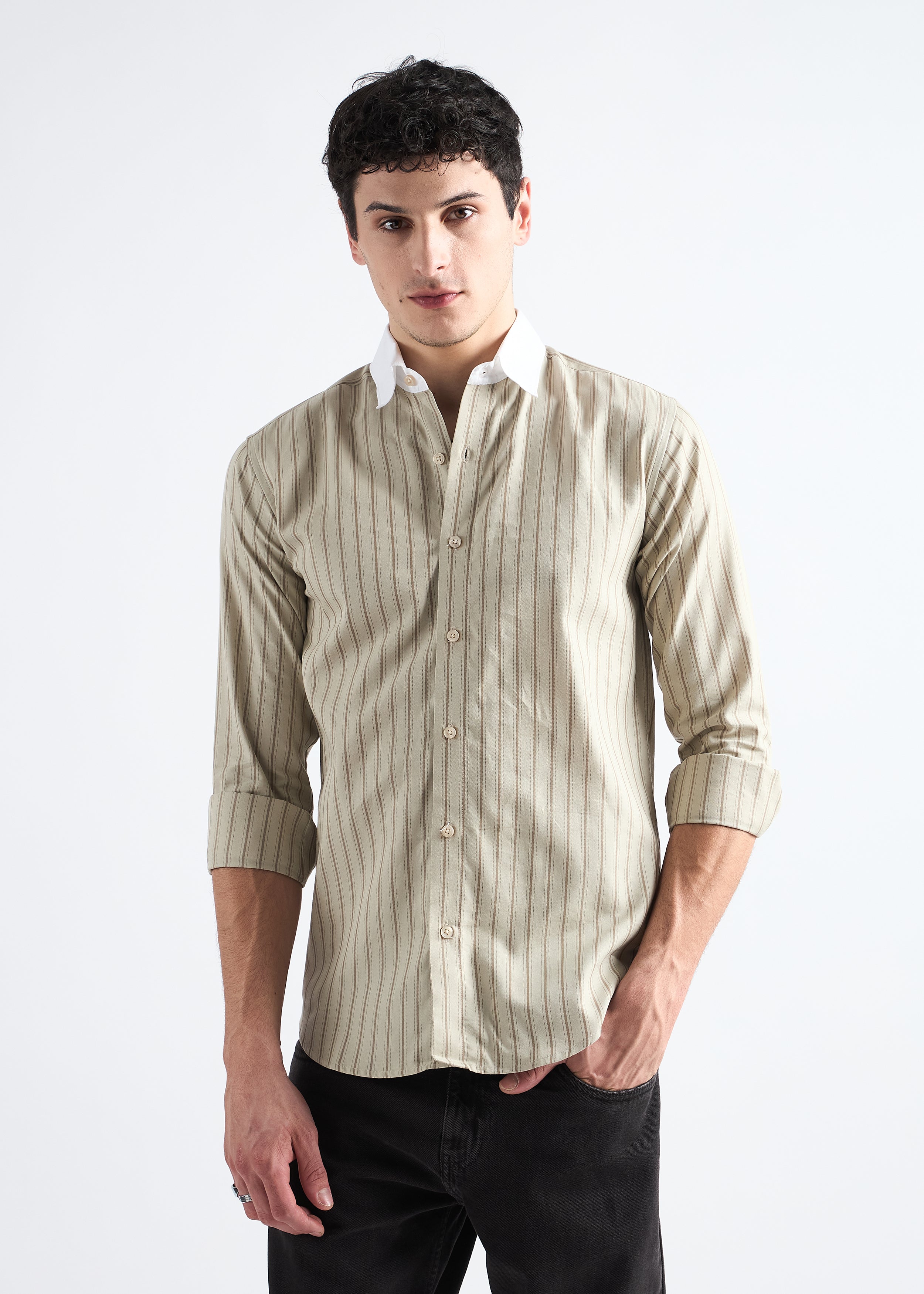 All Yours Nickel Grey Classic Oxford Striped Shirt Front_1