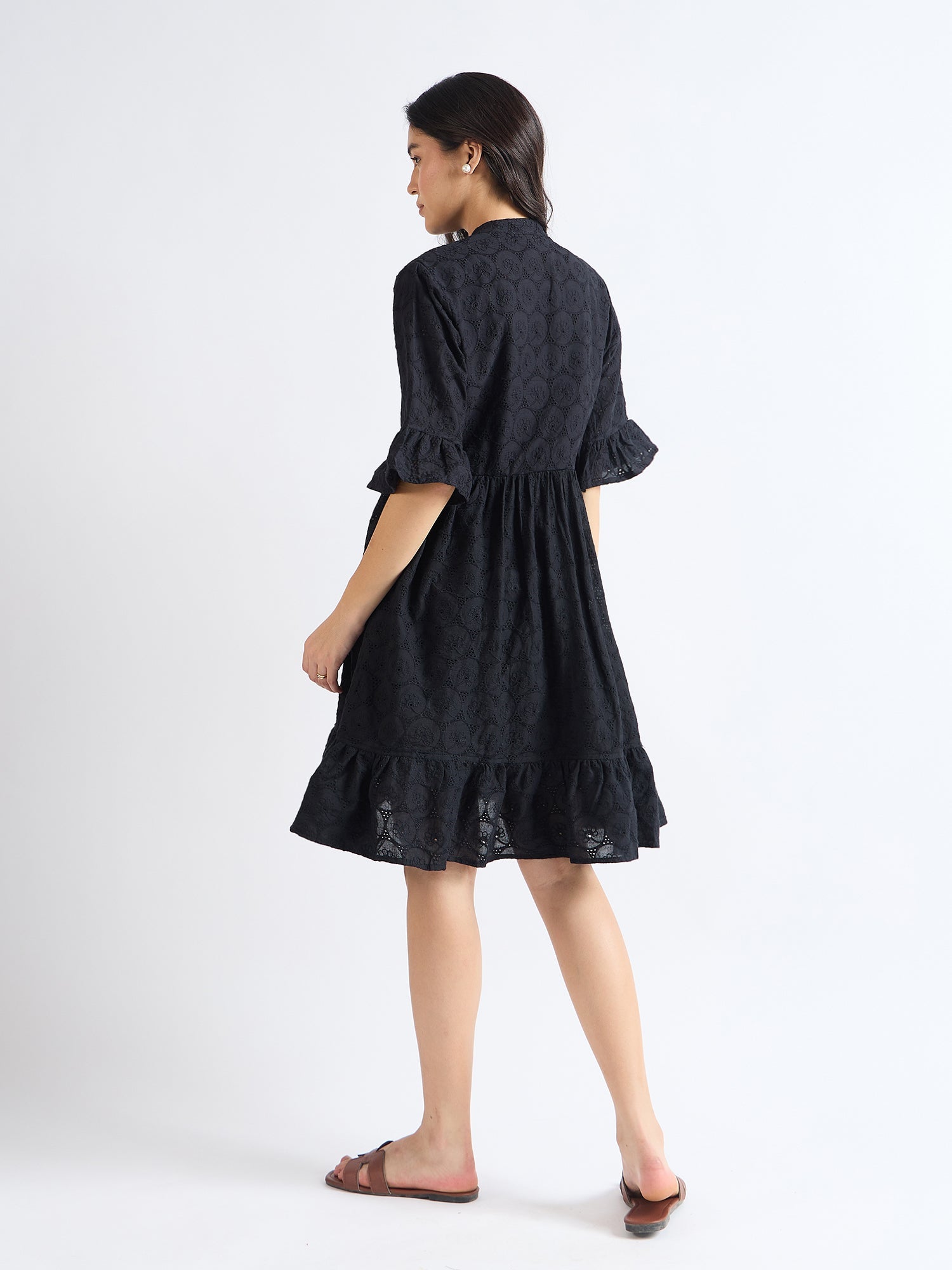 All Yours Night Black Cotton Mandarin Collar Dress Back