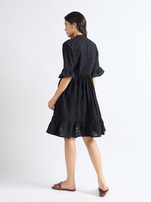 All Yours Night Black Cotton Mandarin Collar Dress Back