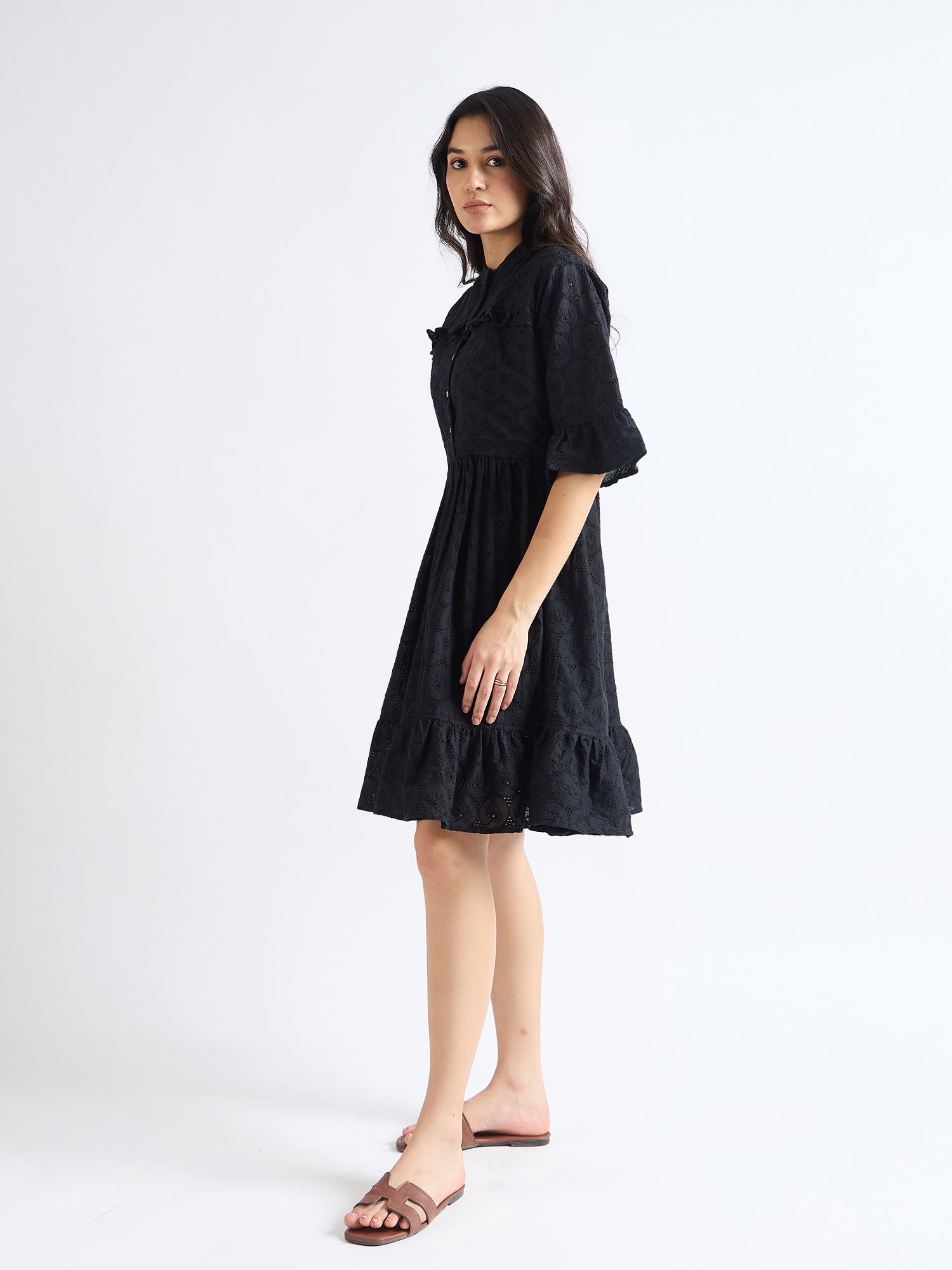 All Yours Night Black Cotton Mandarin Collar Dress Side