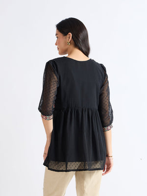 All Yours Night Black Embroidered Blouson Top Back