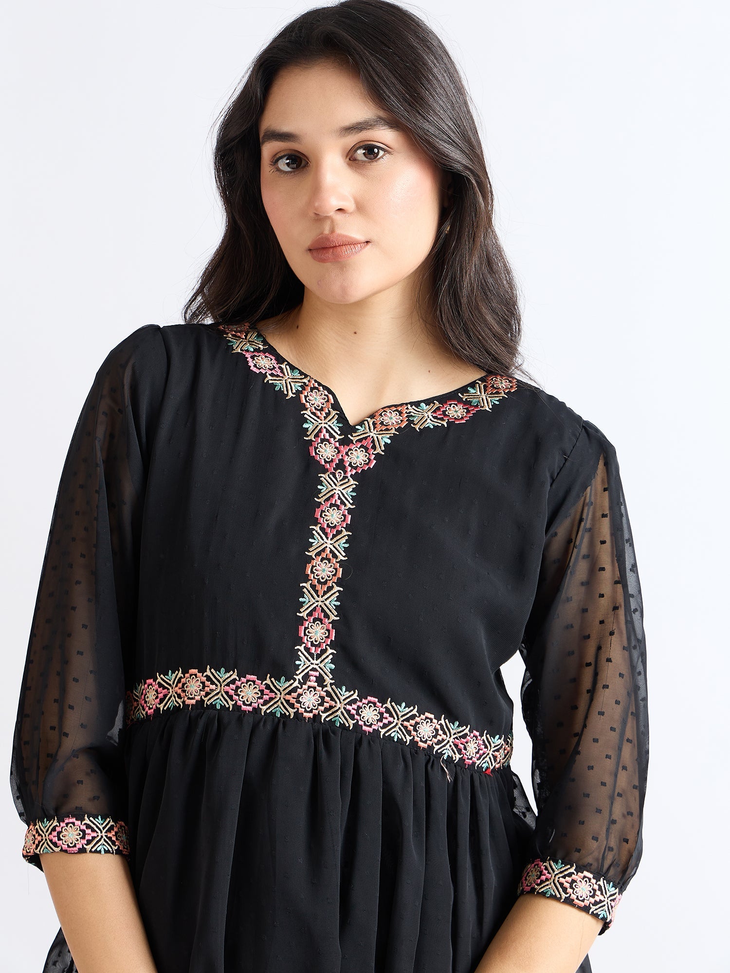 All Yours Night Black Embroidered Blouson Top Zoom