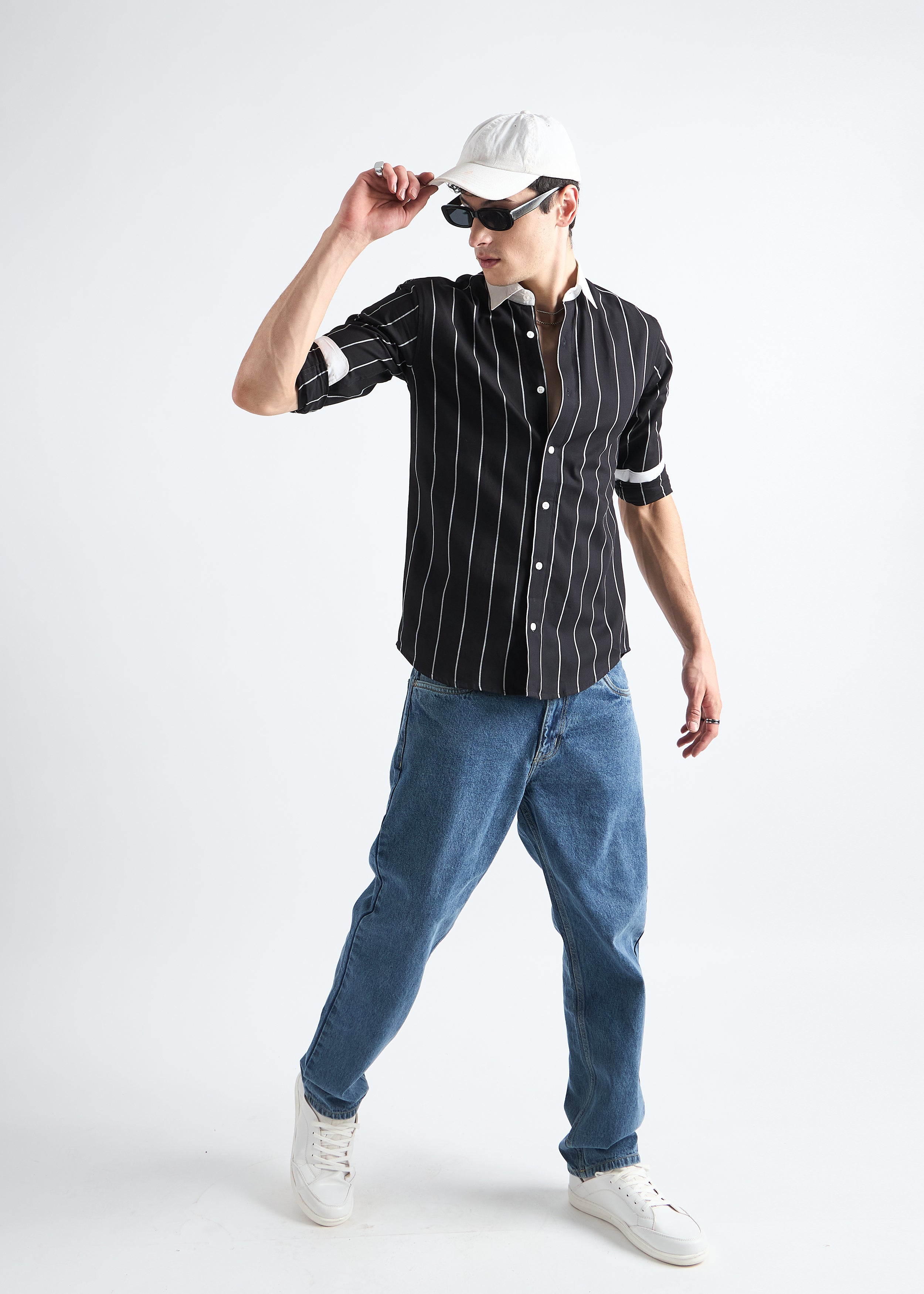 All Yours Noir black Classic Oxford Striped Shirt Front_1