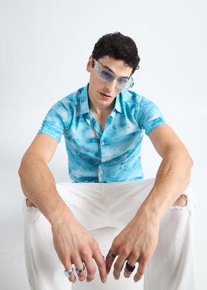 All Yours Ocean blue Nautical Linen Blend Shirt Sitting