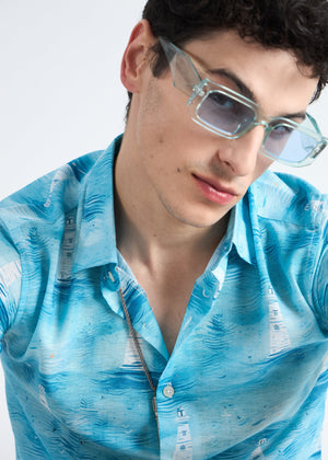 All Yours Ocean blue Nautical Linen Blend Shirt Zoom