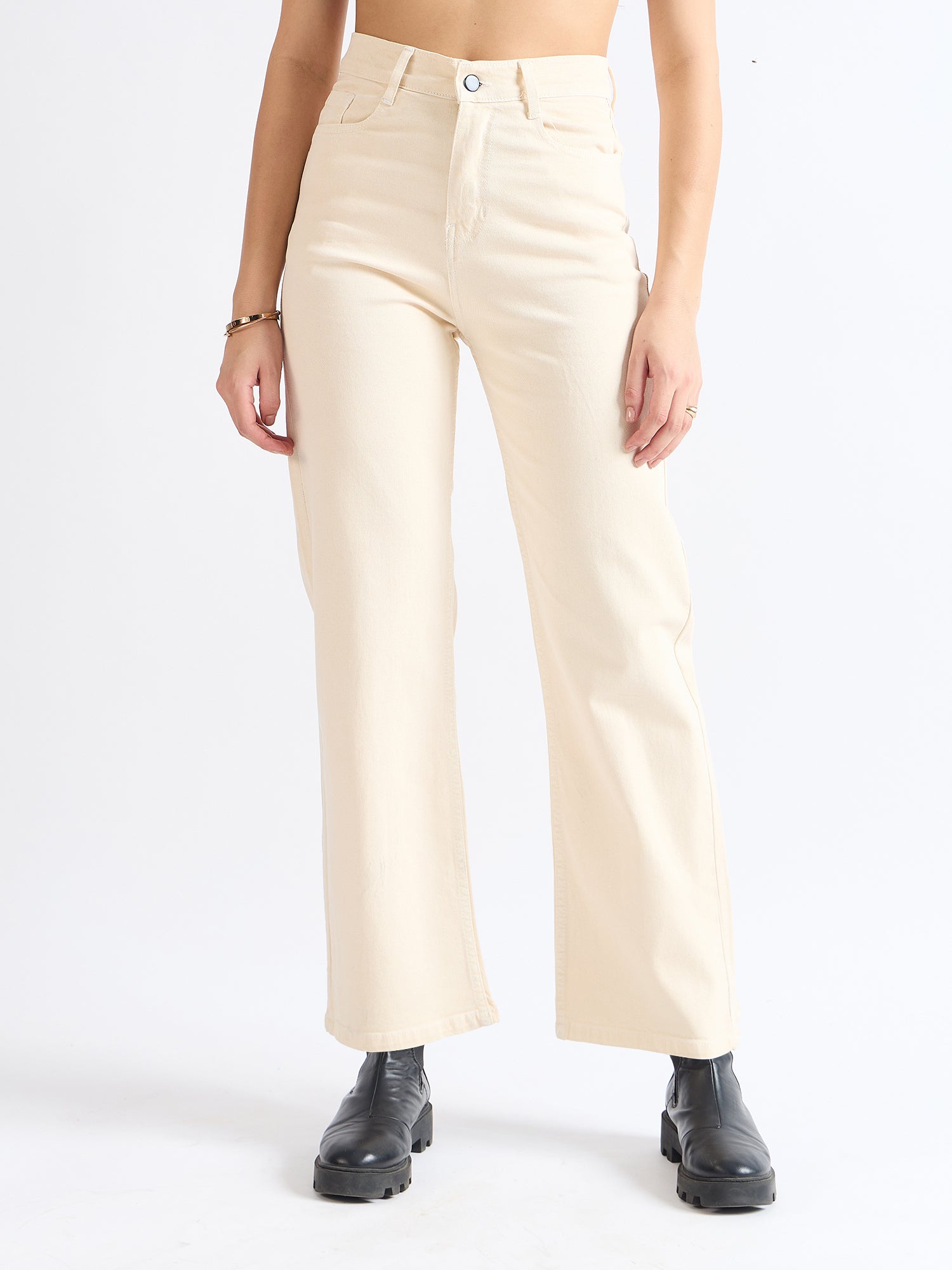 All Yours Off White Wide Leg Jeans Front_1