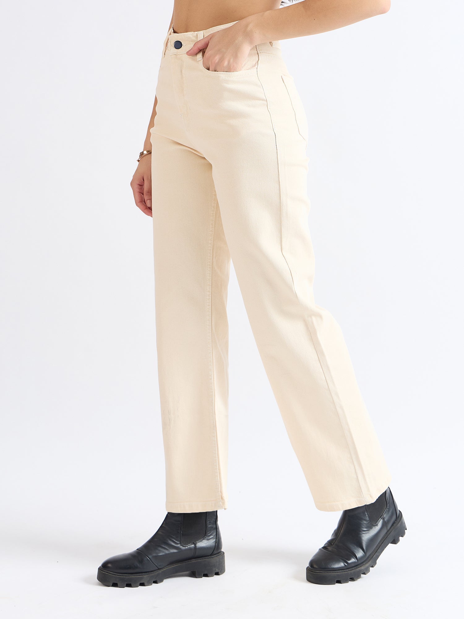 All Yours Off White Wide Leg Jeans Side