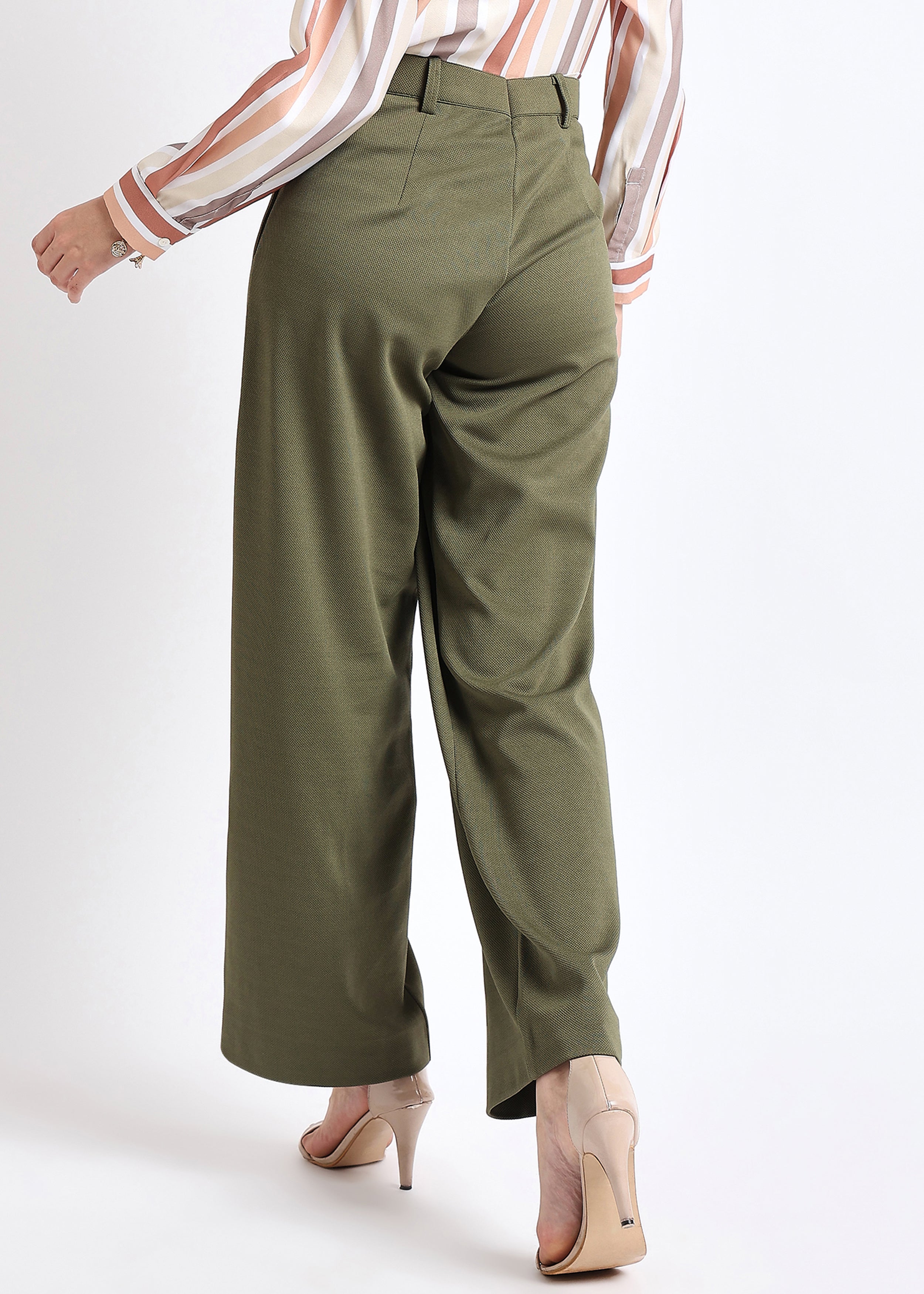 All Yours Olive Solid Front Pleated Trouser Back