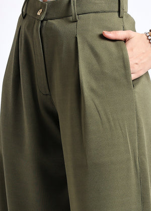 All Yours Olive Solid Front Pleated Trouser Bottom