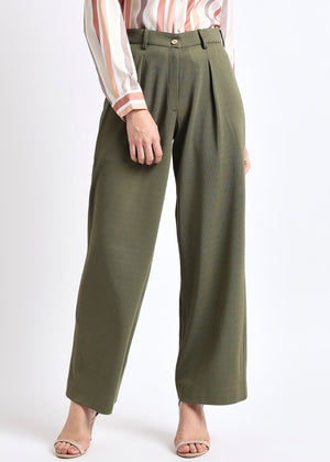 All Yours Olive Solid Front Pleated Trouser Front_1