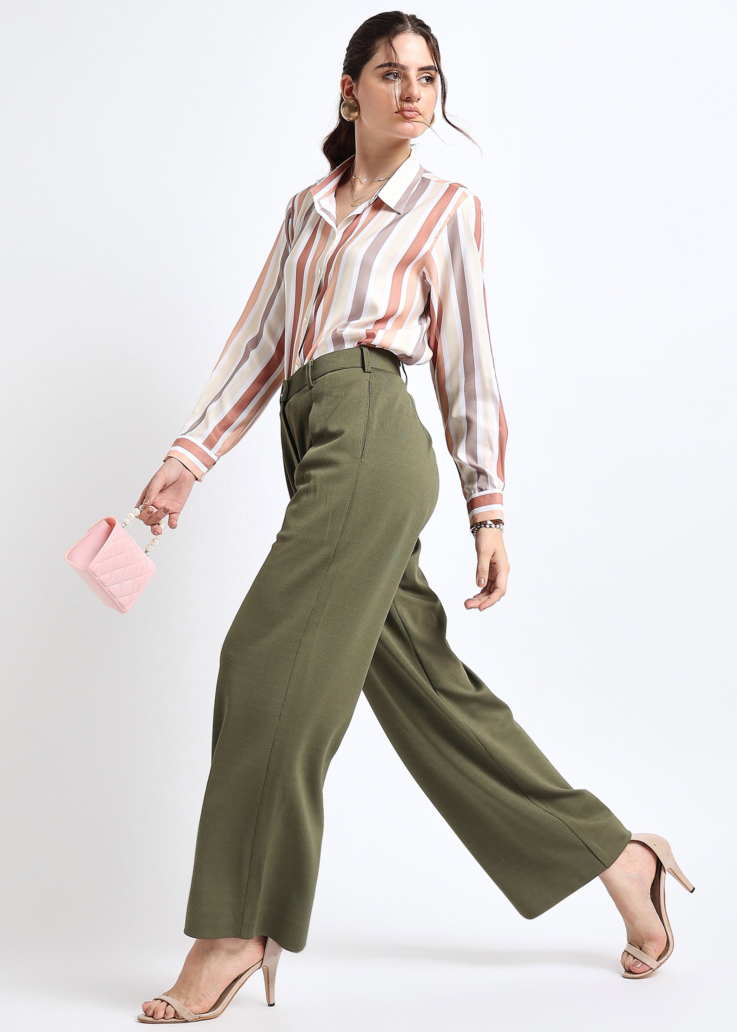 All Yours Olive Solid Front Pleated Trouser Front_2